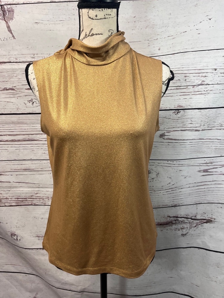 NWT Laura Ashley Top Womens Small Gold Sparkly‎ Metallic Stretch Dressy Party
